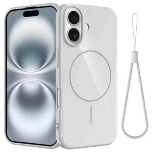 For iPhone 16 Glossy TPU Shockproof MagSafe Phone Case with Lanyard(White)