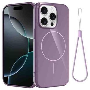 For iPhone 15 Pro Glossy TPU Shockproof MagSafe Phone Case with Lanyard(Purple)