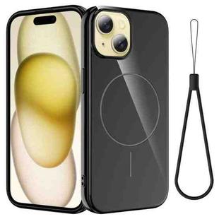 For iPhone 14 Plus Glossy TPU Shockproof MagSafe Phone Case with Lanyard(Black)