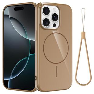 For iPhone 13 Pro Max Glossy TPU Shockproof MagSafe Phone Case with Lanyard(Gold)