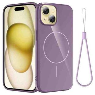 For iPhone 13 Glossy TPU Shockproof MagSafe Phone Case with Lanyard(Purple)