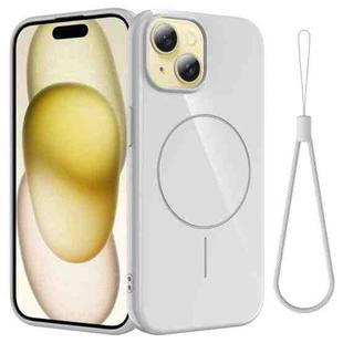 For iPhone 13 Glossy TPU Shockproof MagSafe Phone Case with Lanyard(White)
