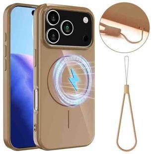 For iPhone 17 Pro Max Glossy TPU Shockproof MagSafe Phone Case with Lanyard(Gold)
