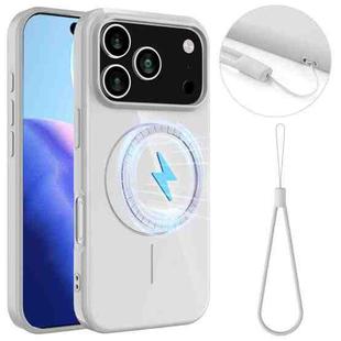 For iPhone 17 Pro Max Glossy TPU Shockproof MagSafe Phone Case with Lanyard(White)