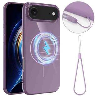 For iPhone 17 Air Glossy TPU Shockproof MagSafe Phone Case with Lanyard(Purple)