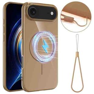 For iPhone 17 Air Glossy TPU Shockproof MagSafe Phone Case with Lanyard(Gold)