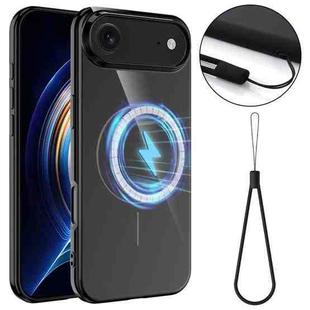 For iPhone 17 Air Glossy TPU Shockproof MagSafe Phone Case with Lanyard(Black)