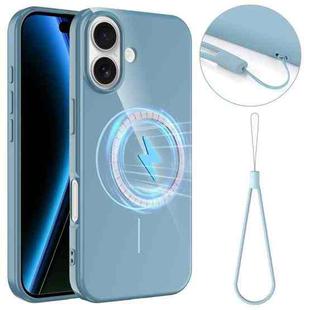 For iPhone 17 Glossy TPU Shockproof MagSafe Phone Case with Lanyard(Blue)