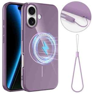 For iPhone 17 Glossy TPU Shockproof MagSafe Phone Case with Lanyard(Purple)