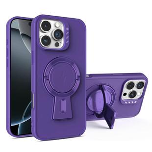 For iPhone 16 Pro Max Y-shape Holder MagSafe Rugged Shockproof Phone Case(Deep Purple)