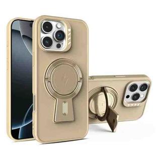 For iPhone 16 Pro Y-shape Holder MagSafe Rugged Shockproof Phone Case(Desert Gold)