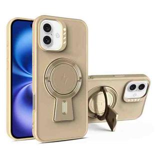 For iPhone 16 Plus Y-shape Holder MagSafe Rugged Shockproof Phone Case(Desert Gold)