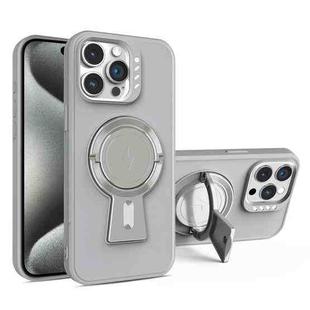For iPhone 15 Pro Max Y-shape Holder MagSafe Rugged Shockproof Phone Case(Grey)