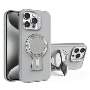 For iPhone 15 Pro Y-shape Holder MagSafe Rugged Shockproof Phone Case(Grey)