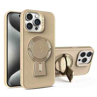 For iPhone 15 Pro Y-shape Holder MagSafe Rugged Shockproof Phone Case(Desert Gold)