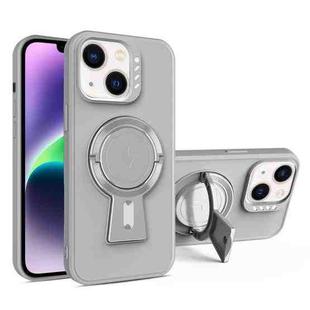 For iPhone 14 Plus Y-shape Holder MagSafe Rugged Shockproof Phone Case(Grey)