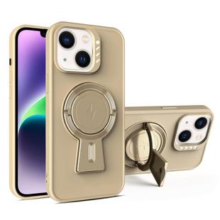 For iPhone 14 Plus Y-shape Holder MagSafe Rugged Shockproof Phone Case(Desert Gold)