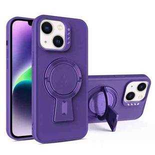 For iPhone 14 Y-shape Holder MagSafe Rugged Shockproof Phone Case(Deep Purple)