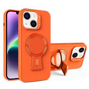For iPhone 14 Y-shape Holder MagSafe Rugged Shockproof Phone Case(Orange)