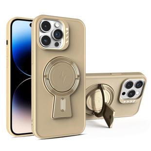 For iPhone 14 Pro Max Y-shape Holder MagSafe Rugged Shockproof Phone Case(Desert Gold)