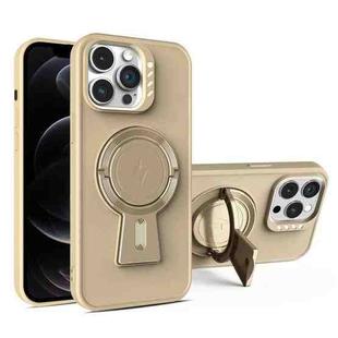 For iPhone 12 Pro Y-shape Holder MagSafe Rugged Shockproof Phone Case(Desert Gold)