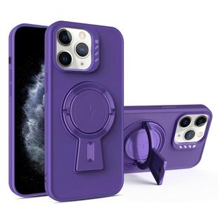 For iPhone 11 Pro Max Y-shape Holder MagSafe Rugged Shockproof Phone Case(Deep Purple)
