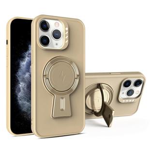For iPhone 11 Pro Max Y-shape Holder MagSafe Rugged Shockproof Phone Case(Desert Gold)