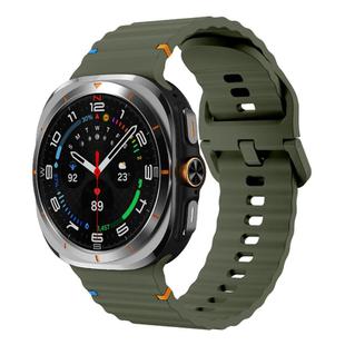 For Samsung Galaxy Watch Ultra 47mm Kalebol Wave-stitched Silicone Strap(Army Green)
