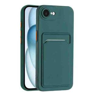 For iPhone 16e Skin Feel Card Contrast Color Button TPU Phone Case(Dark Green)