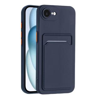 For iPhone 16e Skin Feel Card Contrast Color Button TPU Phone Case(Dark Blue)