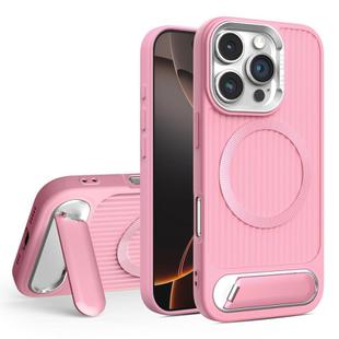 For iPhone 16 Pro Max Vertical Lines Invisible Flat Holder MagSafe Phone Case(Pink)