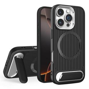 For iPhone 16 Pro Max Vertical Lines Invisible Flat Holder MagSafe Phone Case(Black)