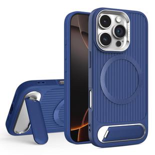 For iPhone 16 Pro Max Vertical Lines Invisible Flat Holder MagSafe Phone Case(Blue)