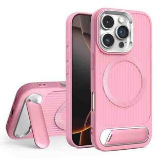 For iPhone 16 Pro Vertical Lines Invisible Flat Holder MagSafe Phone Case(Pink)