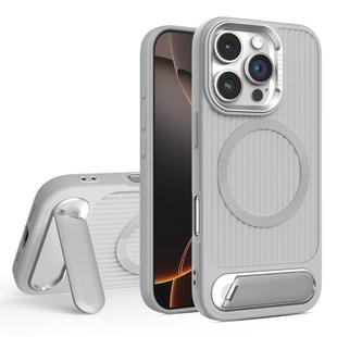 For iPhone 16 Pro Vertical Lines Invisible Flat Holder MagSafe Phone Case(Grey)