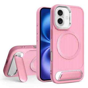 For iPhone 16 Plus Vertical Lines Invisible Flat Holder MagSafe Phone Case(Pink)