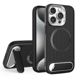 For iPhone 15 Pro Max Vertical Lines Invisible Flat Holder MagSafe Phone Case(Black)