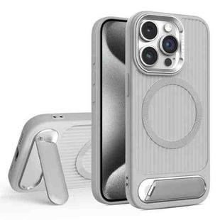 For iPhone 15 Pro Max Vertical Lines Invisible Flat Holder MagSafe Phone Case(Grey)