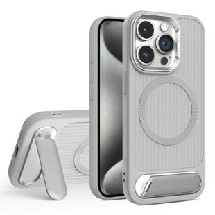 For iPhone 15 Pro Vertical Lines Invisible Flat Holder MagSafe Phone Case(Grey)