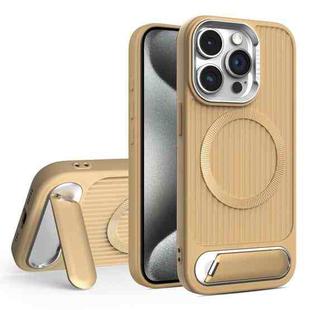 For iPhone 15 Pro Vertical Lines Invisible Flat Holder MagSafe Phone Case(Gold)