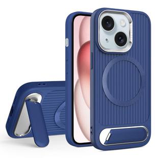 For iPhone 15 Vertical Lines Invisible Flat Holder MagSafe Phone Case(Blue)