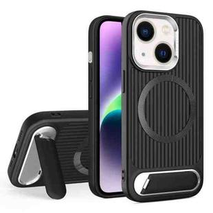 For iPhone 14 Plus Vertical Lines Invisible Flat Holder MagSafe Phone Case(Black)