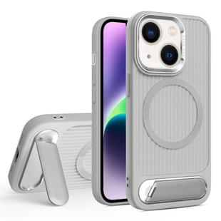 For iPhone 14 Vertical Lines Invisible Flat Holder MagSafe Phone Case(Grey)