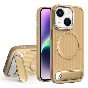 For iPhone 14 Vertical Lines Invisible Flat Holder MagSafe Phone Case(Gold)