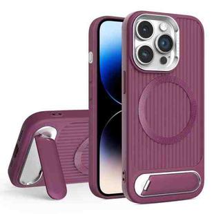 For iPhone 14 Pro Vertical Lines Invisible Flat Holder MagSafe Phone Case(Wine Red)