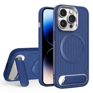 For iPhone 14 Pro Vertical Lines Invisible Flat Holder MagSafe Phone Case(Blue)