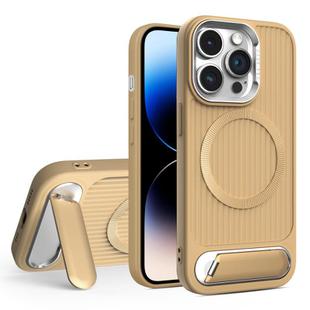 For iPhone 14 Pro Max Vertical Lines Invisible Flat Holder MagSafe Phone Case(Gold)