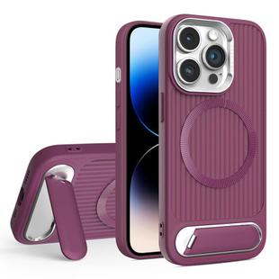For iPhone 14 Pro Max Vertical Lines Invisible Flat Holder MagSafe Phone Case(Wine Red)