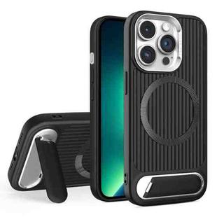 For iPhone 13 Pro Max Vertical Lines Invisible Flat Holder MagSafe Phone Case(Black)