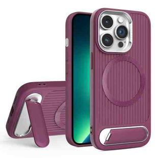For iPhone 13 Pro Max Vertical Lines Invisible Flat Holder MagSafe Phone Case(Wine Red)